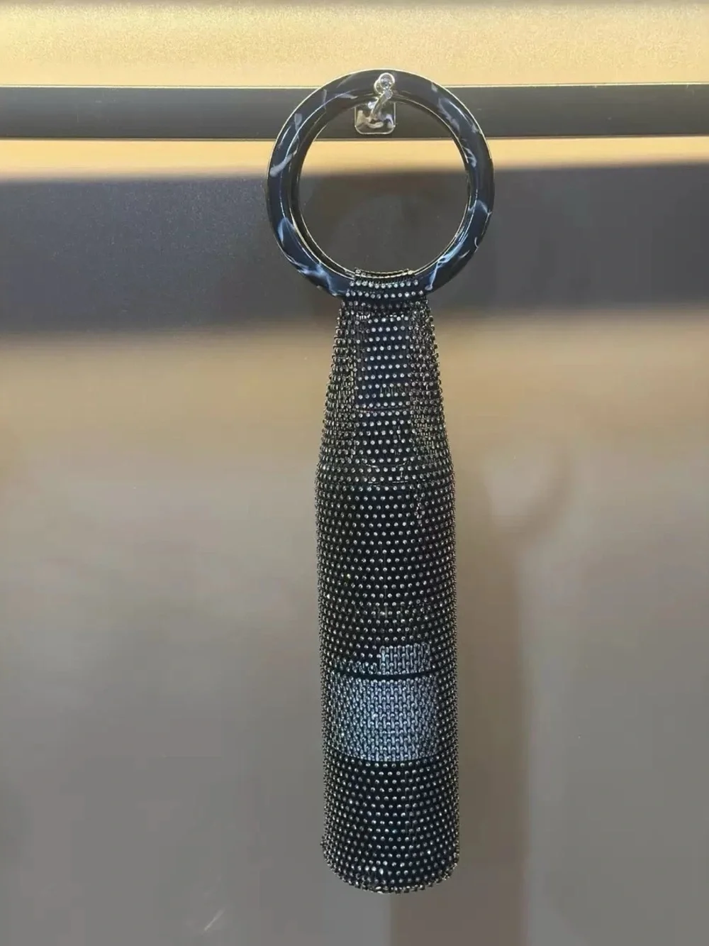 NWOT Rhinestone Beaded Wine Bottle Bag with Handle Ring - Black or Gold